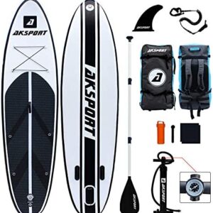 AKSPORT 10'6"×32"×6" Inflatable Stand Up Paddle Board with Premium Non-Slip Deck,Travel Backpack,Adjustable Paddle,Pump,Leash for Youth & Adult Ultra-Light Surfing ISUP