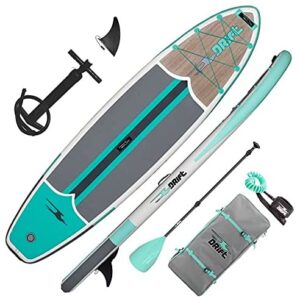 Drift Inflatable Stand Up Paddle Board, SUP with Accessories | Coiled Leash, Pump, Lightweight Paddle, Fin & Backpack Travel Bag