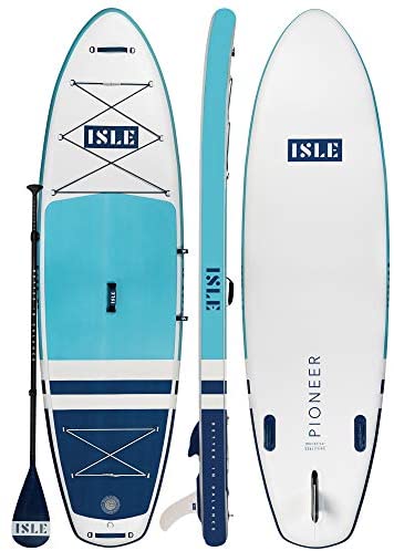 ISLE Pioneer Inflatable Stand Up Paddle Board & iSUP Bundle Accessory Pack — Durable, Lightweight with Stable Wide Stance — 285 lbs Capacity, 10'6" Long x 34" Wide x 6" Thick