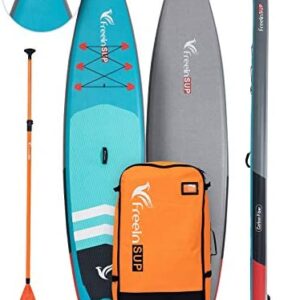 Freein Inflatable SUP Stand Up Paddle Board Touring ISUP 11'6”/12'6”x32 x6 Package - Dual Action Pump, Leash, Adaptor, Camera Mount, Backpack,Fiber Paddle