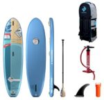 Boardworks SHUBU Muse Inflatable Stand-Up Paddle Board (iSUP) | SUP Package Includes Three Piece Paddle, Pump and Roller Bag Complete Kit | 10’2”, Blue with Bamboo