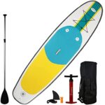 11’ Premium Inflatable Stand Up Paddle Board Set (34” Width) | Improved Stability and Extra Support | Ocean Riding, Yoga | SUP 350lb Limit (Turquoise/Blue)