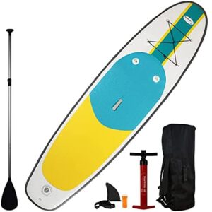 11’ Premium Inflatable Stand Up Paddle Board Set (34” Width) | Improved Stability and Extra Support | Ocean Riding, Yoga | SUP 350lb Limit (Turquoise/Blue)