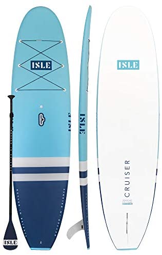 ISLE Cruiser Stand Up Paddle Board & SUP Bundle — Rigid Board with Lightweight Foam Core and Soft, Comfort-Top Deck Pad — 235 Pound Capacity, 10’5” Long x 32" Wide x 4.5” Thick