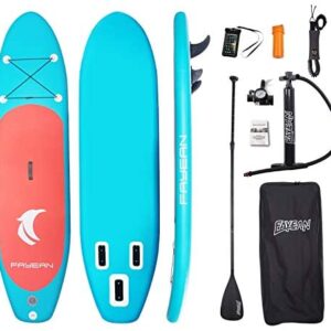 FAYEAN Inflatable Stand Up Paddle Board SUP ISUP Board 10' x 30''x 6'' Thick Includes Pump, Paddle, Backpack, Coil Leash,Fin and Universal Waterproof Case