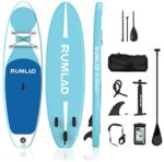 Rumlad Inflatable Stand Up Paddle Board 4 Inches Thick with One-Way Sup Dedicated Pump&Backpack,Adjustable Special Pulp,Simple Foot Rope,Waterproof Cell Phone Bag,Youth & Adult,630c Blue