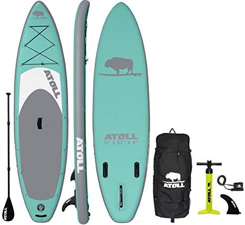Atoll Inflatable Stand Up Paddle Board SUP, (11ft. x 32in. x 6in.) ISUP, 3 Piece Paddle, Reinforced Travel Backpack and Leash All Included with This Complete iSUP Package