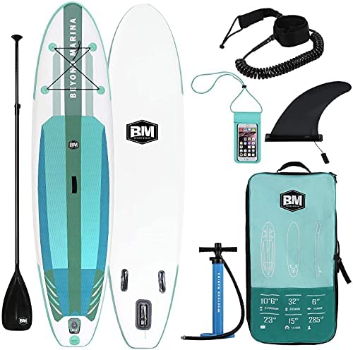 BEYOND MARINA Inflatable Paddle Boards Ultra-Light Stand Up Paddle Board 10'6'' Long 6" Thick Surf Board W Premium SUP Accessories & Carry Bag, Designed Carbon Paddle, 32 inch Wide Stance (Upgraded)