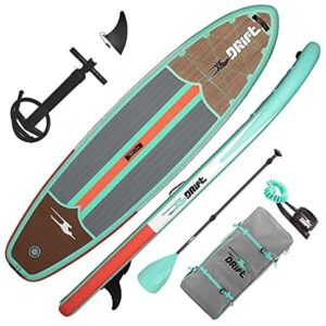 DRIFT Inflatable Stand Up Paddle Board, SUP with Accessories | Coiled Leash, Pump, Lightweight Paddle, Fin & Backpack Travel Bag
