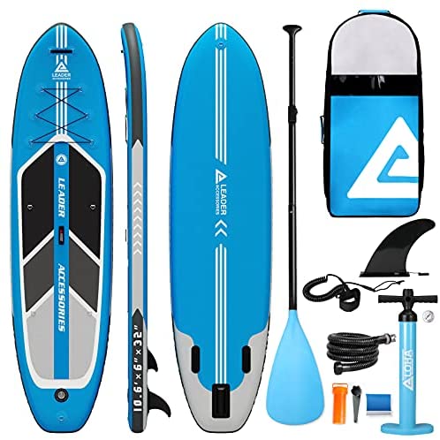 Leader Accessories 10'6" Inflatable Stand Up Paddle Board with Fins (6" Thick) with Premium SUP Accessories, Includes Adjustable Paddle, ISUP Backpack, Non-Slip Deck, Hand Pump with Gauge