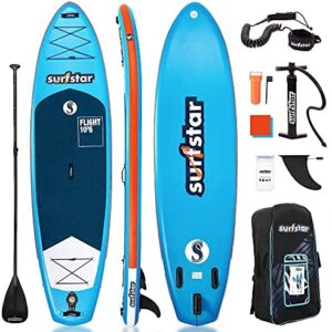 surfstar Inflatable Stand Up Paddle Board, ISUP Paddleboard for Adult & Youth, with Premium Coiled Leash, Floating Paddle, Dual Action Pump, Backpack, Fin