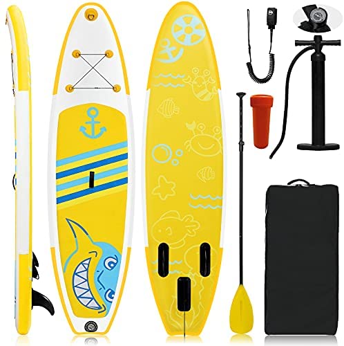 Shridinlay Inflatable Stand up Paddle Board Yellow 4.7 inch Thick Non-Slip Deck with Free Premium SUP Accessories & Backpack for Beginner and Professional 