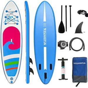 WelandFun Inflatable Stand Up Paddle Board 6 inchs Thick with Premium SUP Accessories Carry Bag, Surf Control, Non-Slip Deck, Leash, Paddle and Pump