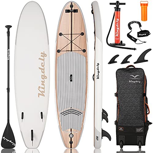 Upgraded 10'6 Inflatable Stand Up Paddle Board, Paddleboards with Adjustable Paddle, Non-Slip Deck, Safety Leash, Backpack, 3 Detachable Fins, Hand Pump, Repair Kit for for All Skill Levels