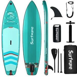 Surfwave Stand UP Paddle Board, 10'8'‘ Inflatable SUP Board W/Backpack, Camera Mount, 5L Waterproof Bag, Leash, Paddle, Pump, 5MIN Fast Inflate, Ideal for Beginners & Expects, Fresh or Salt Water