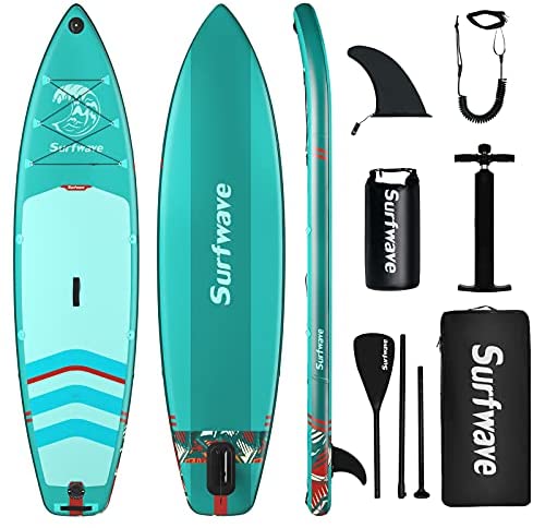 Surfwave Stand UP Paddle Board, 10'8'‘ Inflatable SUP Board W/Backpack, Camera Mount, 5L Waterproof Bag, Leash, Paddle, Pump, 5MIN Fast Inflate, Ideal for Beginners & Expects, Fresh or Salt Water