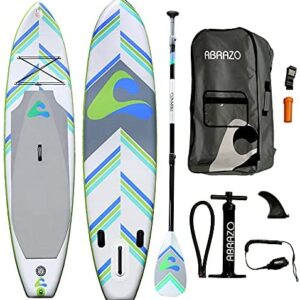 abrazo Sports: 11ft Long & 32 inches Wide Standup Paddleboard Inflatable SUP with Pump, fins, Paddle, Bag, Ankle Leash and Repair kit. …