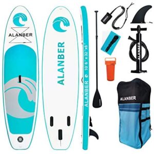 ALanber Inflatable Sup Paddle Board 10'6"x32"x6" Ultra-Light (17.6lbs) Non-Slip SUP with Premium Accessories & Carry Bag - Wide Stance for Paddling for Youth & Adult Standing Boat
