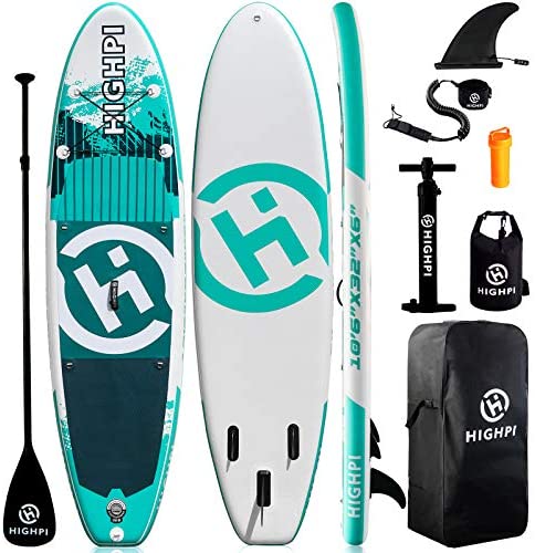 Highpi Inflatable Stand Up Paddle Boards, 10'6''x32''x6'' SUP with Accessories Backpack Anti-Slip Deck, Leash, Paddle and Hand Pump, Paddle Board Standing Boat for Youth & Adult…