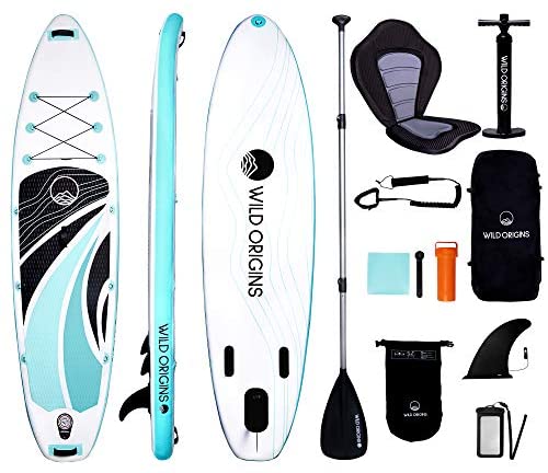 Wild Origins Inflatable Stand Up Paddle Board 10’6’x31.5”x6” with Free Premium SUP Accessories & Backpack. Non-Slip Deck, Wide Stance, Bonus Waterproof Bag, Leash, Paddle & Hand Pump | Youth & Adults