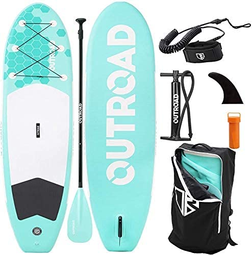 Outroad Inflatable SUP Stand Up Paddle Board with Premium SUP Accessories & Carry Bag, Wide Stance, Surf Control, Non-Slip Deck, Paddle and Pump, Standing SUP for Youth & Adult, Orange/Mint Green