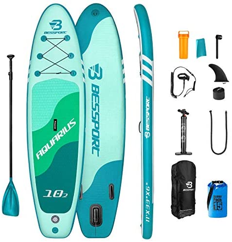Bessport Inflatable Paddle Boards, 10'2" / 11' Stand UP Paddle Board for All Skill Levels, SUP/ISUP with Non-Slip Deck, Floating Paddle, Waterproof Bag, Hand Pump & Leash for Youth & Adults