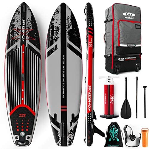 WATER LIVE Inflatable Stand Up Paddle Board SUP with Wheels Backpack Adjustable Floating Fiberglass Paddle Dual Chamber Pump with Sport Camera Mount for Youth and Adult