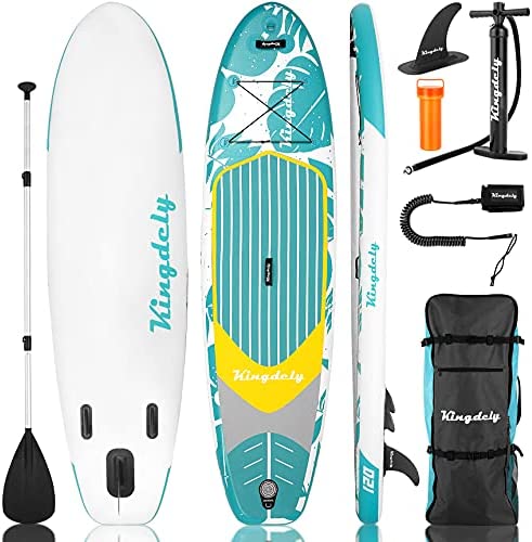 Inflatable Stand Up Paddle Board (6 inches Thick), SUP Paddle Board with Durable Backpack for beginners, Wide Stance, Removable Fins, Non-Slip Deck, Leash, Paddle and Pump,10ft Green Sup PaddleBoard