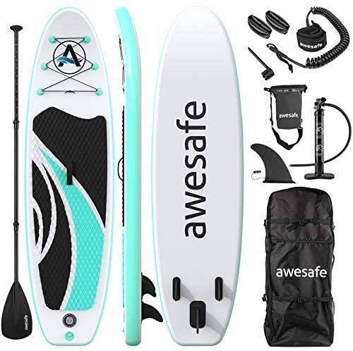 awesafe Inflatable Stand Up Paddle Board with Premium SUP/ISUP Accessories Including Backpack, Bottom Fin for Paddling, Paddle, Non-Slip Deck, Hand Pump, Leash