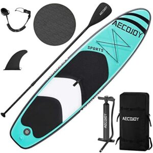 AECOJOY 10'6×32"×6" Inflatable Stand Up Paddle Board for All Skill Level, Surf Board with Adjustable Paddle, Non-Slip Deck Bonus Waterproof Bag, Leash, Paddle, Hand Pump & Backpack