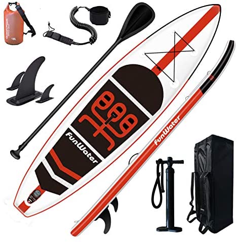 FunWater SUP Inflatable Stand Up Paddle Board 11'x33''x6'' Ultra-Light (18.5lbs) Paddleboard with ISUP Accessories,Fins,Adjustable Paddle, Pump,Backpack, Leash, 10L Dry Bag