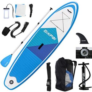 GIKPAL Inflatable Stand Up Paddle Board,10FTx30INx6IN Stable Paddle Boards With Premium SUP Accessories & Backpack, Non-Slip Deck. Bonus Waterproof Bag, Leash, Paddle,Repair kit,and Hand Pump