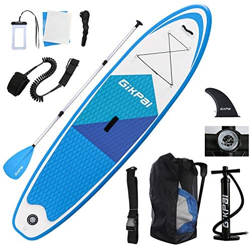 GIKPAL Inflatable Stand Up Paddle Board,10FTx30INx6IN Stable Paddle Boards With Premium SUP Accessories & Backpack, Non-Slip Deck. Bonus Waterproof Bag, Leash, Paddle,Repair kit,and Hand Pump