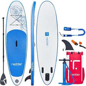 redder Inflatable Stand Up Paddle Board for Beginners with Premium SUP Accessories, Lightweight Paddle, Hand Pump, Fins, Leash, Non-Slip Deck, Repair Kit and Carry Bag for Fishing & Yoga