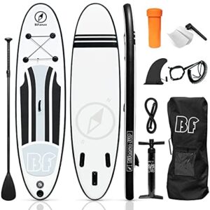 Bifanuo 10'x30''x6'' Inflatable Stand Up Paddle Board with SUP Accessories & Backpack. Non-Slip Deck,Wide Stance,Bottom Fin,Double Action Pump and Repair Kit.Youth & Adult Standing Boat