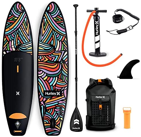 Hurley PhantomTour 10' 6" Stand Up Paddle Board with Hikeable Backpack, Air Pump, Adjustable Floating Paddle, Coiled Leash, Fin & Repair Kit (Color Wave)