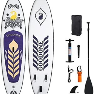 GOODONE Inflatable Stand Up Paddle Board, Peacock Pattern Yoga Type SUP with Premium Accessories Including Carry Bag, Non-Slip Deck, Paddle, Hand Pump, Bottom Fin and Leash 10'6"x31.5"x6"