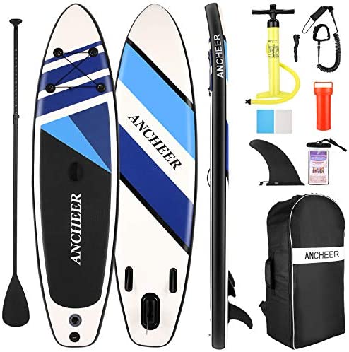 ANCHEER Inflatable Stand Up Paddle Board 10' with Non-Slip Deck, iSUP Boards w/Complete KIT, Adjustable Paddle, Leash, Fin, Hand Pump and Backpack,Youth & Adult