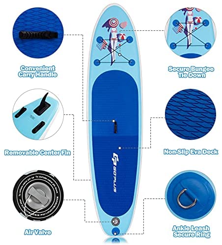 Goplus Inflatable SUP Stand up Paddle Board Latest Inkjet Process Anti-Fading iSUP with 3 Fins Thuster Hand Pump and Carry Backpack Adjustable Paddle 