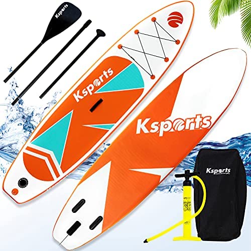 Ksports Inflatable Stand Up Paddle Board 10.6ftⅹ32inⅹ6in, Quality SUP Accessories, Backpack, Waterproof Phone Bag. Wide Stance, Non-Slip Deck, Straps on 6xD Rings for Superior Paddling Experience