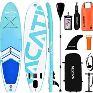 NACATIN Inflatable Stand Up Paddle Board, Upgrade Version 10′ 6″ Paddle Board with Free Premium SUP Accessories & Backpack,10L Dry Bag, Phone Pouch, Shoulder Strap.