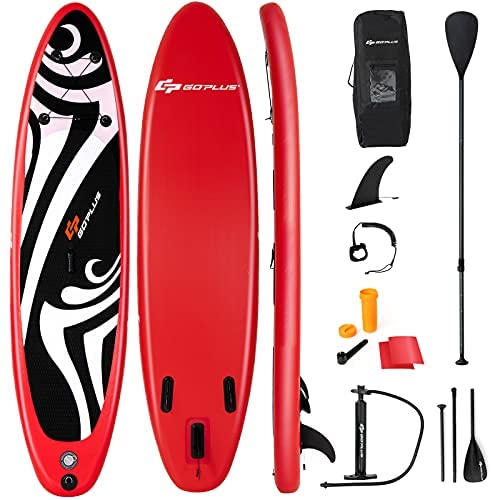 Goplus Inflatable Stand up Paddle Board, Surfboard with Premium SUP Accessories, Adjustable Aluminum Paddle, Leash, Carry Bag, Hand Pump, Removable Fin for All Skill Levels, 6" Thick