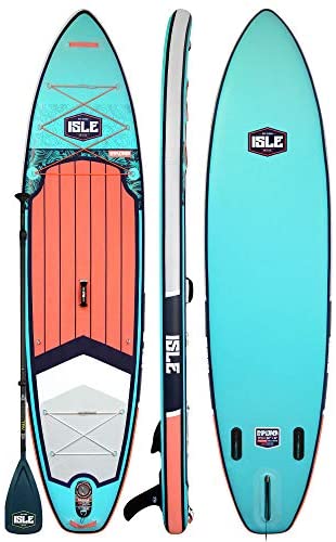 ISLE Explorer (2019 Model) Inflatable Stand Up Paddle Board & iSUP Bundle Accessory Pack — Durable, Lightweight with Stable Wide Stance — 300 Pound Capacity, 11' Long, 6" Thick