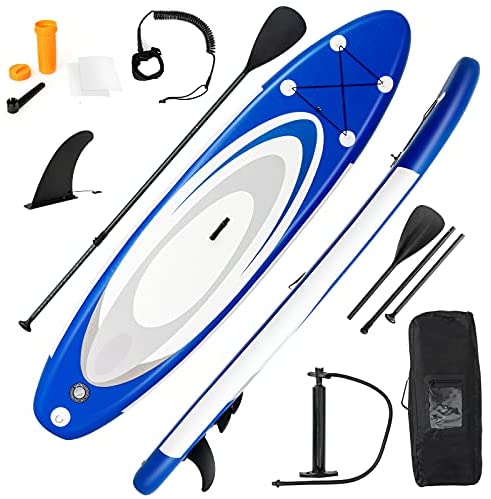 GYMAX Inflatable Stand Up Paddle Board, 6” SUP with Premium Complete Accessories, Backpack, Pump, Leash, Paddle & Removable Fins, Portable Stand Up Boat for Fish Surfing All Skill Level