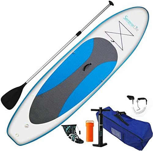 SereneLife AZSLSUPB10, Surf Control, Non-Slip Deck w/Premium SUP Inflatable Stand Up Paddle Board-6'' Wide Stance, Bottom Fin for Pad