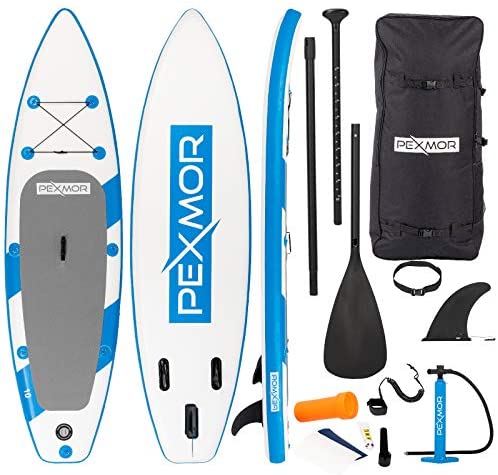 PEXMOR 10' Inflatable Stand Up Paddle Board (6 Inches Thick) with SUP Accessories & Carry Bag | Wide Stance, Bottom Fin for Paddling, Surf Control, Non-Slip Deck | Youth & Adult Standing Boat