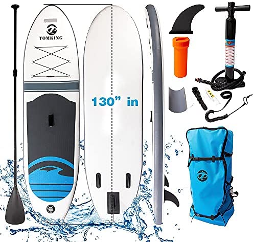 Inflatable Stand Up Paddle Board (6 Inches Thick) ,130''30''6''with Premium SUP Accessories & Backpack & Pump | Wide Stance, Bottom Fin for Paddling, Non-Slip Deck | Youth & Adult Standing Boat
