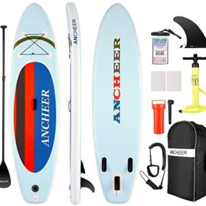 ANCHEER iSUP Inflatable Stand Up Paddle Board 10', Non-Slip Deck, Military Grade PVC iSUP Boards Complete Kit Package Plus Adjustable Paddle, Coil Leash, Hand Pump Perfect for Yoga