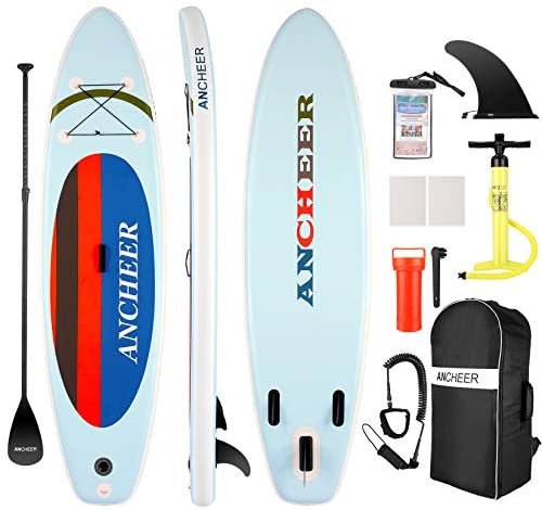ANCHEER iSUP Inflatable Stand Up Paddle Board 10', Non-Slip Deck, Military Grade PVC iSUP Boards Complete Kit Package Plus Adjustable Paddle, Coil Leash, Hand Pump Perfect for Yoga