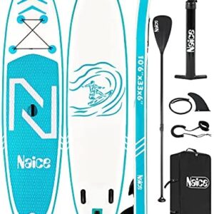 Naice Inflatable Stand Up Paddle Board, 10’6 × 30” × 6”SUP w/Paddle, Detachable Fin, Air Pump w/Gauge, Safety Leash, Backpack for Beginners, Adults, Youth, Touring Fishing Water Yoga All Skill Levels